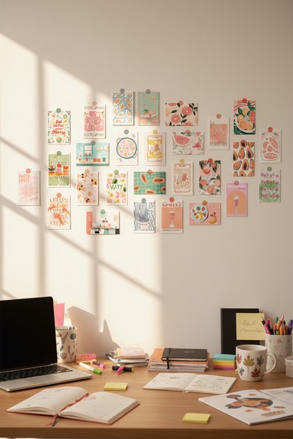 Modern Estetik Poster Seti Yummy Food 30 Parça Çerçevesiz - Kalın Kuşe Kağıt