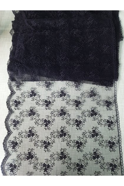 Tulle Lace Eyelet Embroidery Guipure Black - 1 Meter