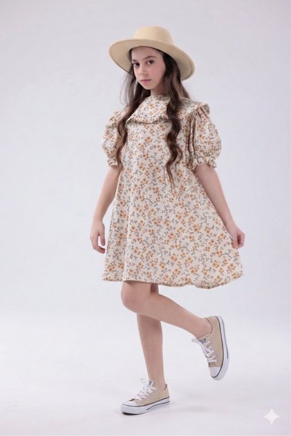 Girl's Floral Print Vintage Dress