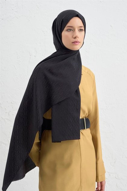 Elegance Silk Cotton Monogram Shawl 01 Black