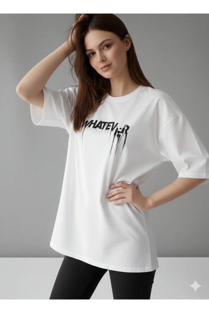 Unisex Whatever Printed Oversized T-Shirt Loose Fit