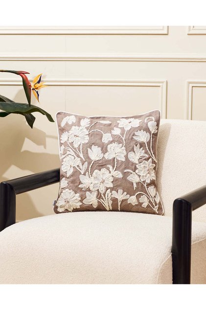 Beige Embroidered Cushion