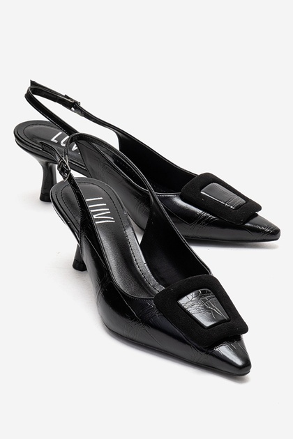Dublin Black Print Buckled Women's Heeled Shoes