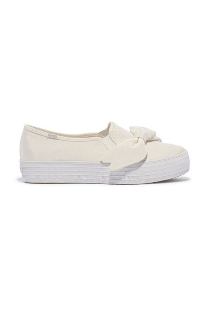 Women's Triple Decker Canvas Floral Embroidery Casual Sneaker Cream