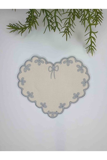 Ecru Heart Shape Silver Embroidered Cocktail Napkin 1 Piece