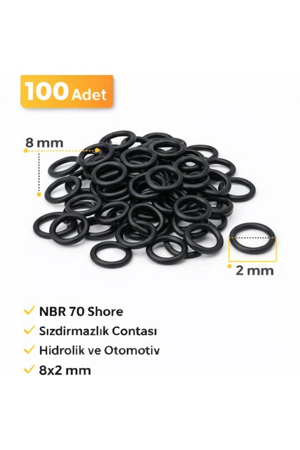 8x2 mm O-Ring NBR 70 Shore Sızdırmazlık Contası Hidrolik Oring Lastik 100 Adet