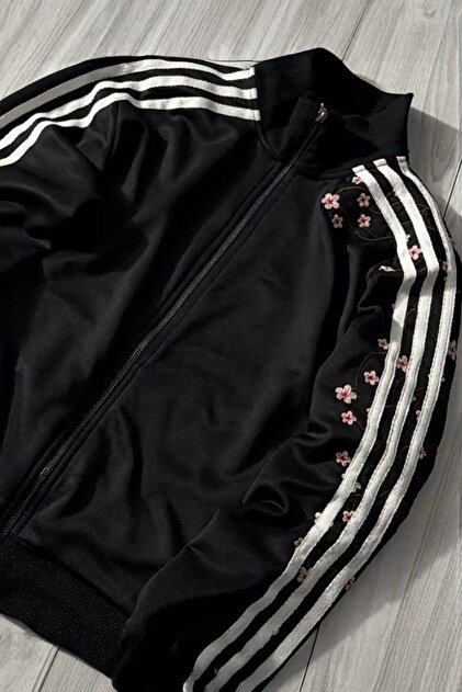 Karakedi Japanese Sakura Çiçeği Fermuarlı 3 Yan Şerit Unisex Sweat