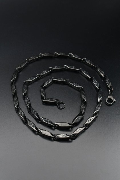 Melon Stainless Steel Necklace Chain Grek Patterned Oxidized Black Color 4mm 902626
