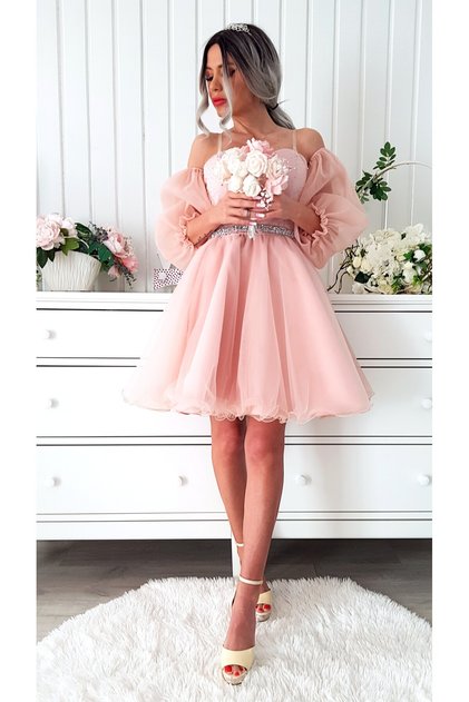 Rochie scurtă de ocazie din tul Dalia roz