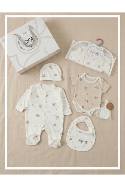 Set cadou 5 piese, imprimeu panda, alb
