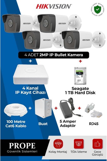 DS-2CD1023G0-IUF 4 Kameralı Bullet Full Ip Sistem Paketi