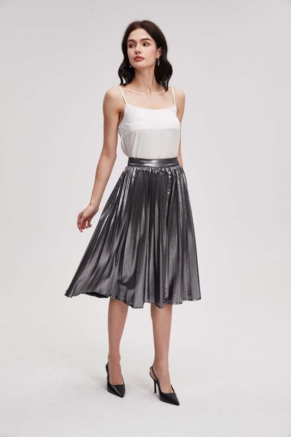 Wide Pleated Midi Skirt
