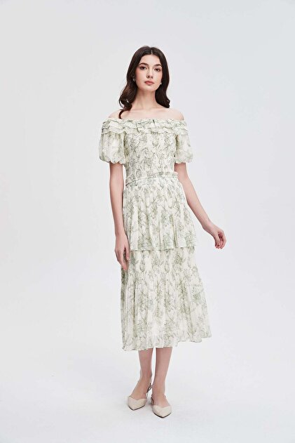 Floral Midi Skirt With Ruffles