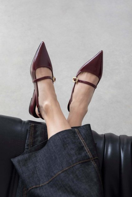 Tania Women's Heeled Wrinkled Leather Shoes Burgundy