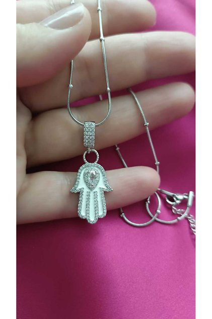 Zircon Stone Fatma Ana Hand Necklace – Stylish, Evil Eye Protection Hamsa Hand Necklace with Adjustable Chain