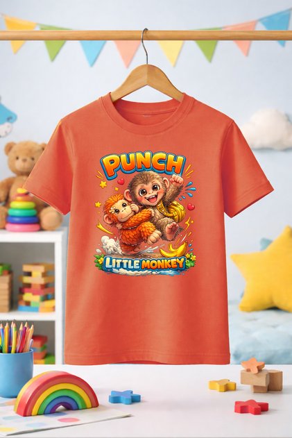 Punch Monkey Character Pattern Printed Kids Girls Boys Unisex Tshirt