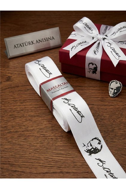 Ataturk Signed Satin Ribbon 4 cm 10 Meters |   Gift, Wedding, Invitation and Decoration Ribbon