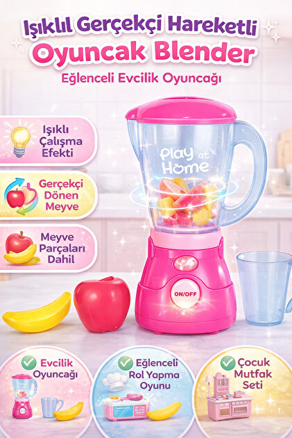 TRENDZONE Pembe Işıklı Gerçekçi Hareketli Oyuncak Blender Seti