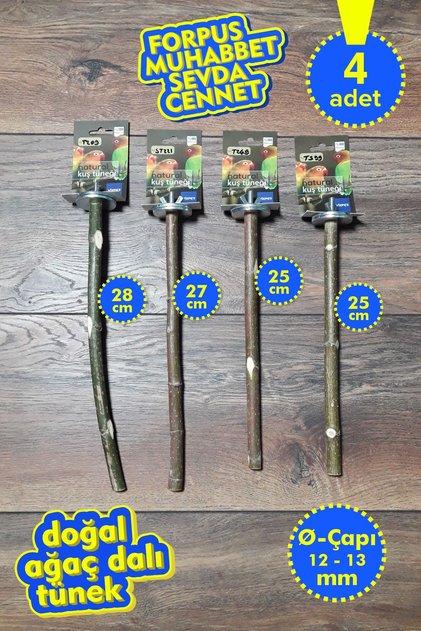 Venty 4-Piece Natural Parrot Perch Set | Dal Tünekler | Forpus, Muhabbet, Sevda, Cennet - M626