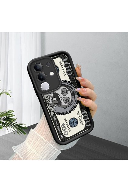 Vivo Y29 4g Compatible Black Silicone Case Shockproof with Camera Protection Cartoon Pattern