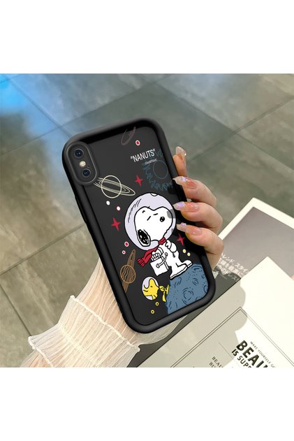 iPhone X/Xs Compatible Black Silicone Case Shockproof with Camera Protection Snoopy