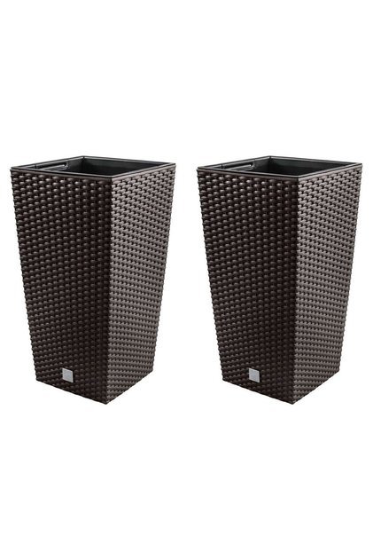 Set 2 ghivece de flori, Rato, imitatie ratan, inalte, 32.5x32.5x61 cm, maro,