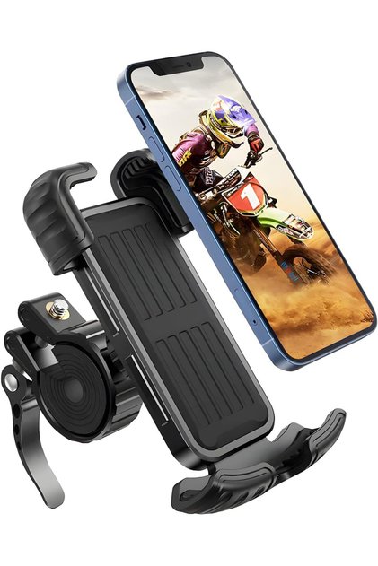 Motorcycle/Bike Phone Mount | Locking Metal Holder | Padded & Adjustable Clip | Fits 4.7-6.8''