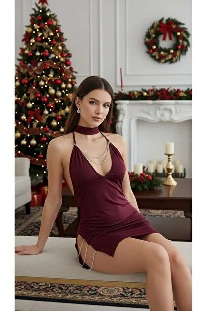 DOSESA Women's Chain Detailed Backless Mini Fancy Dress- Trendyol DOSESA Women's Chain Detailed Backless Mini Fancy Dress- Trendyol