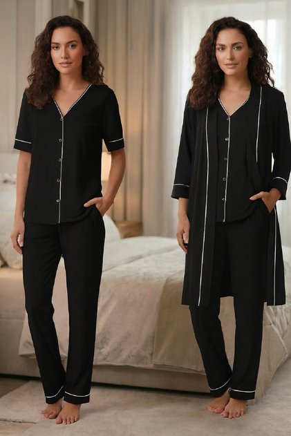 Cotton Pcs Women's Short Sleeve Button-Front Dressing Gown Pajama Set Effortt 3074