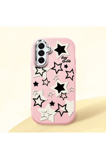 Pink Silicone Case Star Pattern with Shock-Absorbing Camera Protections Compatible with Samsung Galaxy A17 4G/5G