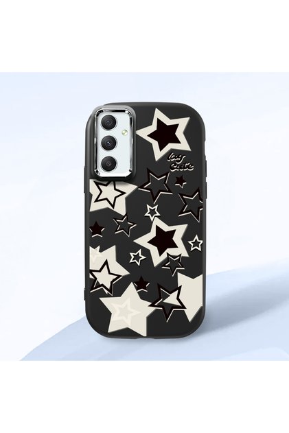Samsung Galaxy A34 Compatible Shock-Absorbing Camera Protected Black Silicone Case Star Pattern