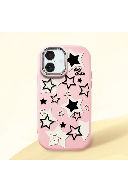 iPhone 17 Compatible Shock-Absorbing Camera Protected Pink Silicone Case Star Pattern