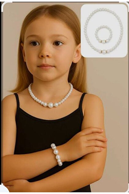 White Color Pearl Beads Girls' Jewelry Set Necklace, Bracelet