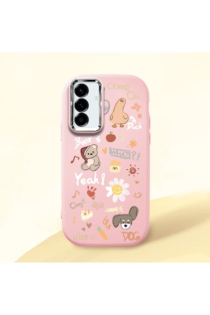 Samsung Galaxy A56 Compatible Shock-Absorbing Camera Protected Pink Silicone Case Stylish Print