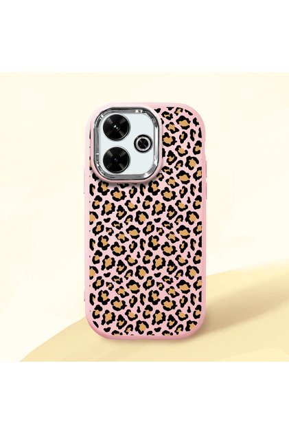 Redmi 13/13X Compatible Shock-Absorbing Camera Protected Pink Silicone Case Leopard Printed I