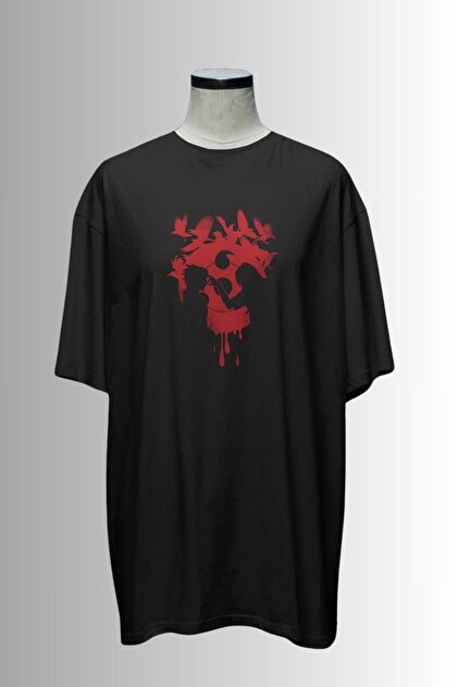 Ninkasiwear Itachi Uchiha Anime Unisex Oversize Tişört - Özel Yaka