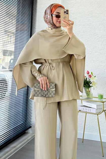 Premium Design Women's Tunic with Scarf Detail – Khaki