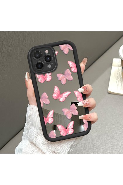 iPhone 16 Pro Compatible Stylish Butterfly Patterned Silicone Mirror Phone Case