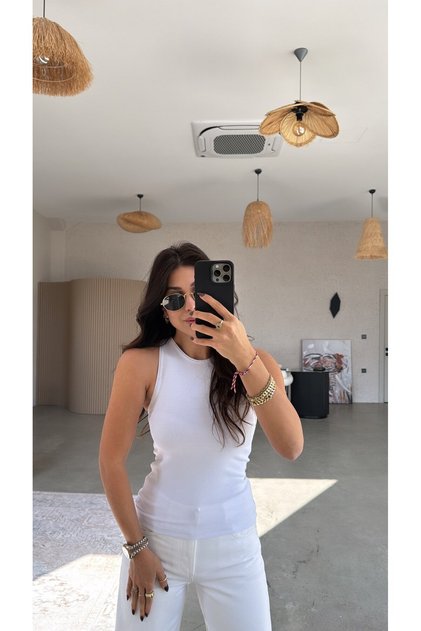 White Halter Neck Cotton Athlete