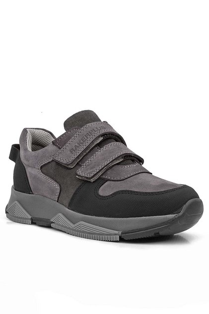 3880 Rakerplus Genuine Leather Black-Gray Children's Sneakers S Sports Shoes with Velcro