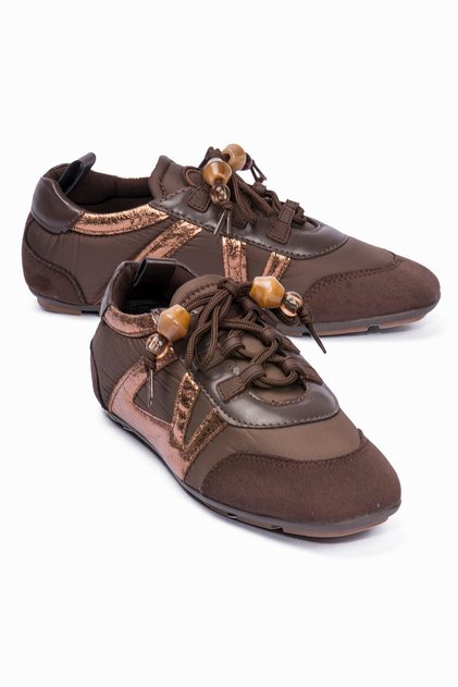 Women's Sneakers Bronze Detailed Rubber Laced Casual Sports Shoes Zinya Brown