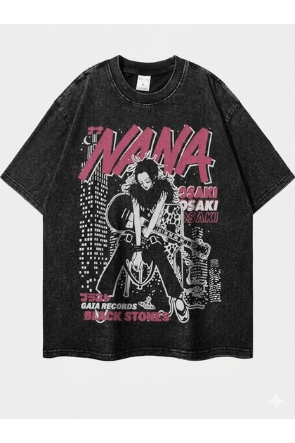 Washed Oversized T-Shirt - Anime Printed Oversized Acid-Washed T-Shirt