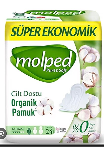 Molped Pure & Soft Skin-Friendly Organic Cotton Normal Ultra Hygienic Pads 24 Pieces Super Economical