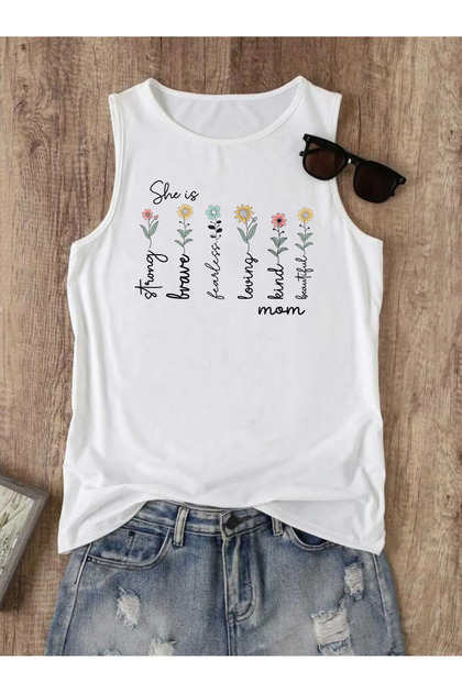 Special for Mothers Printed Summer Sleeveless Crew Neck Women's Tshirt