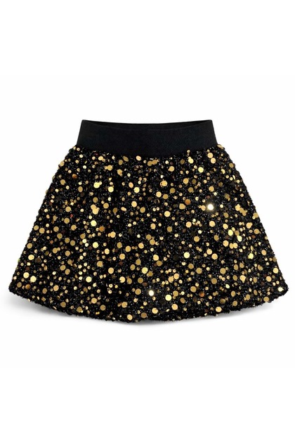 Girl's Gold Sequin Detailed Mini Skirt - Combed Cotton Inner Lining - Gold - 7-8 Years