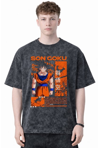 Design Son Goku Dragon Ball Anime Printed Unisex Oversized Vintage Washed T-Shirt
