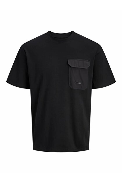 Jack & Jones Erkek Siyah Jcofusıon Pocket Tee Ss Crew Neck T-shirt
