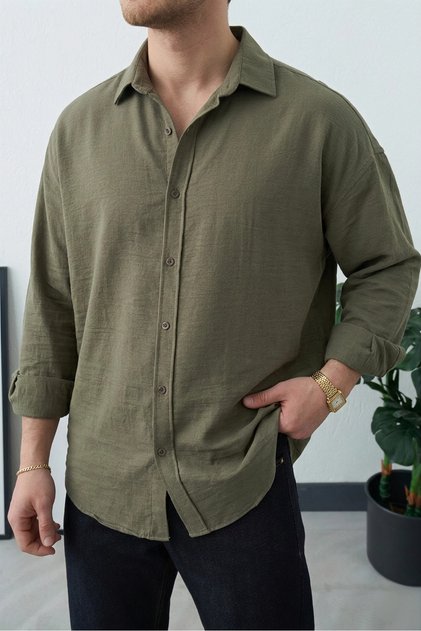 Men's Oversized Pera Long Sleeve Linen Shirt