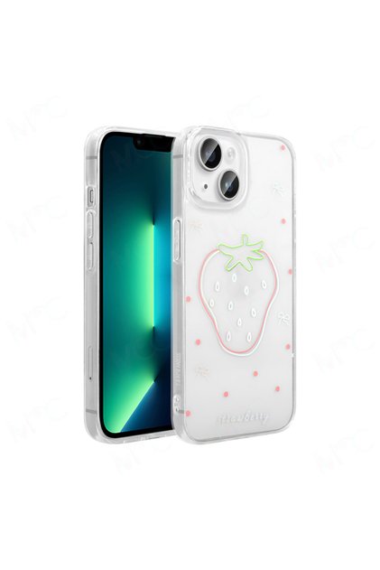 Paladyum Case iPhone 13 Ve 14 Uyumlu Şeffaf Çilek Desenli Folk