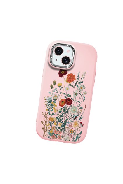 iPhone 15 Compatible Camera Protected Pink Soft Silicone Phone Case Floral Print